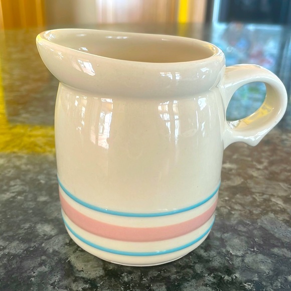 Cute Vintage 70’s McCoy Blue/Pink Stripe Creamer - Picture 1 of 5